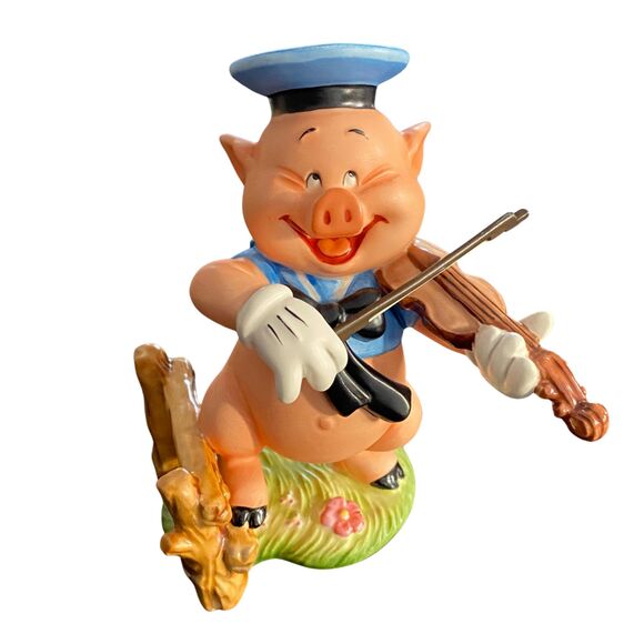Walt Disney 3 Little Pigs 60th Anniversary Pig Playing Fiddle w/ COA, IOB - Picture 1 of 11
